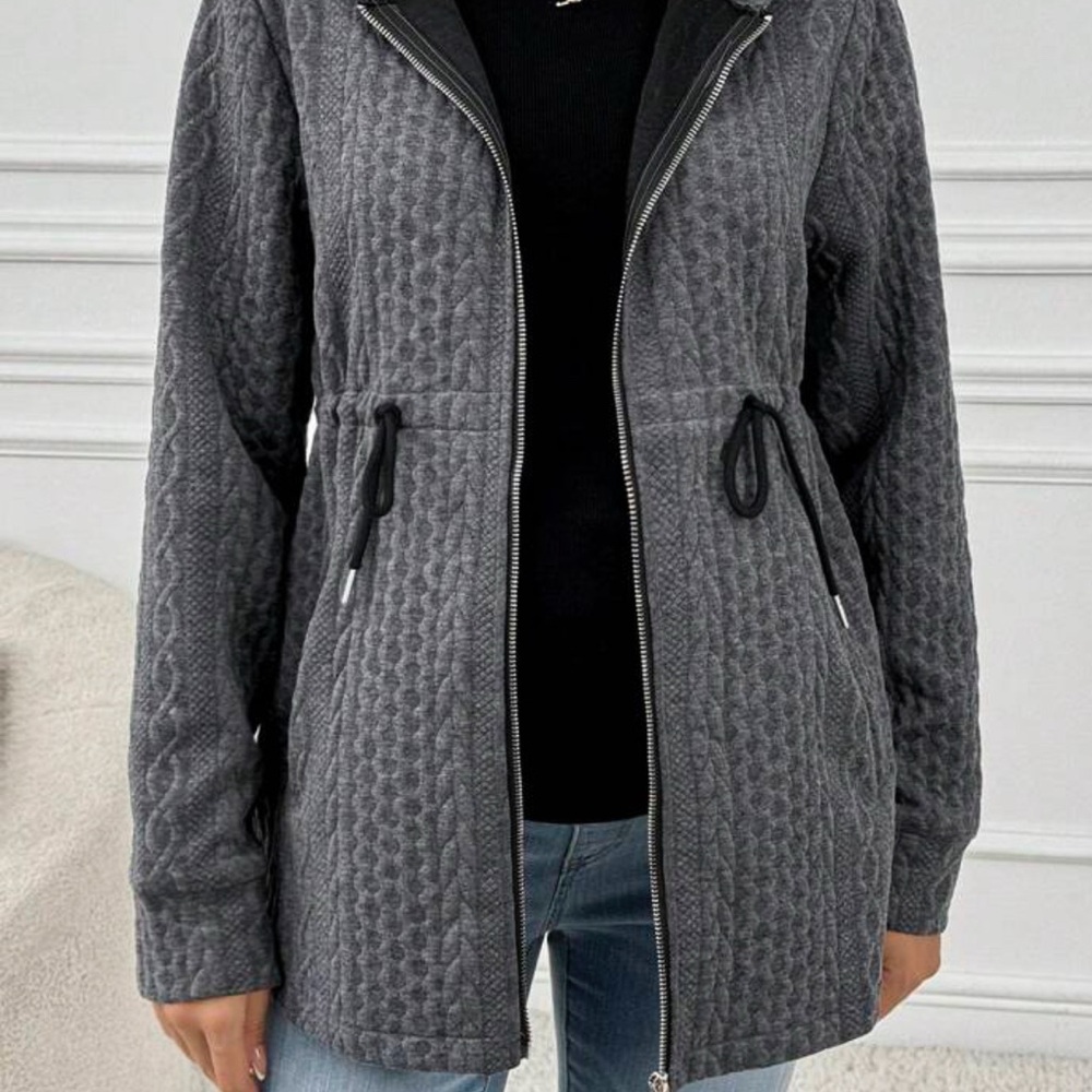 SHEIN Curve Gray Patterned Hooded Sweater/Jacket